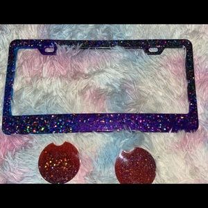 Handcrafted license plate with coasters